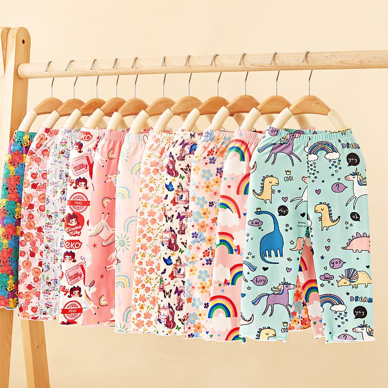 Girls Summer Pants, Cartoon Baby Girl Milk Silk Leggings, Thin, Wear-Out Style for Summer