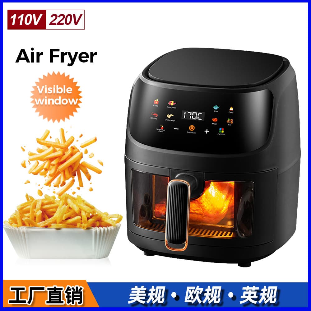Cross-border 8L Air Fryer Touch Screen Electric Fryer with Visible Window, Multifunctional Large Capacity Air Fryer