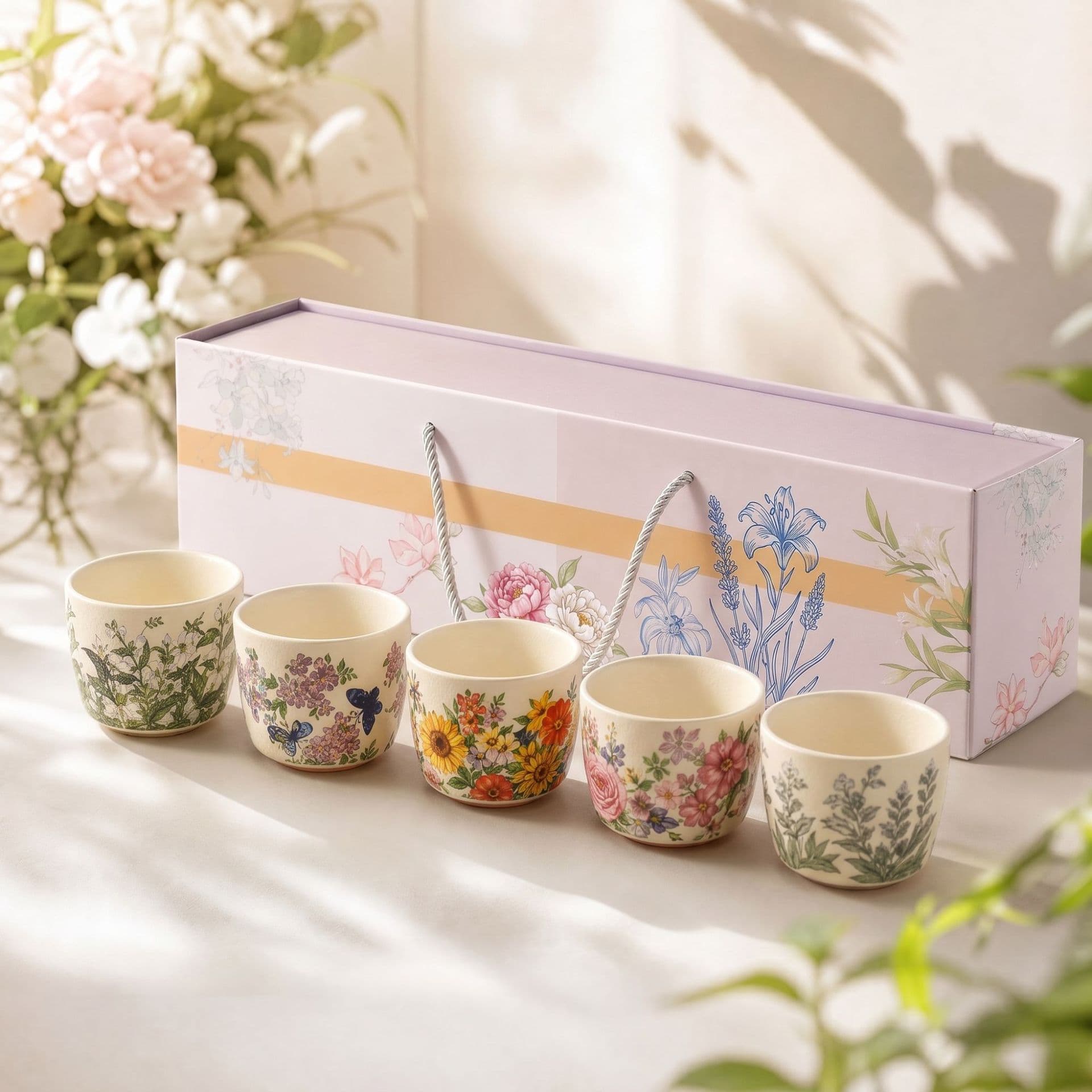 Flower light luxury Chinese ceramic cup household tea mug gift box coffee cup new house moving gift