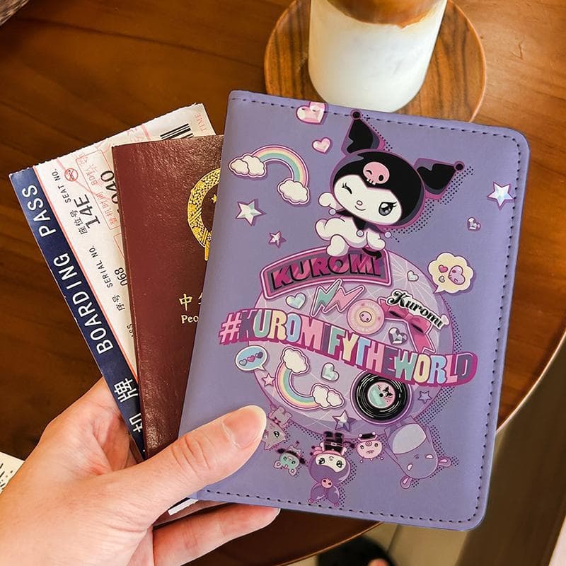 Sanrio Kuromi Passport Holder ID Card Case Multi-functional Card Wallet Portable Organizer for International Travel