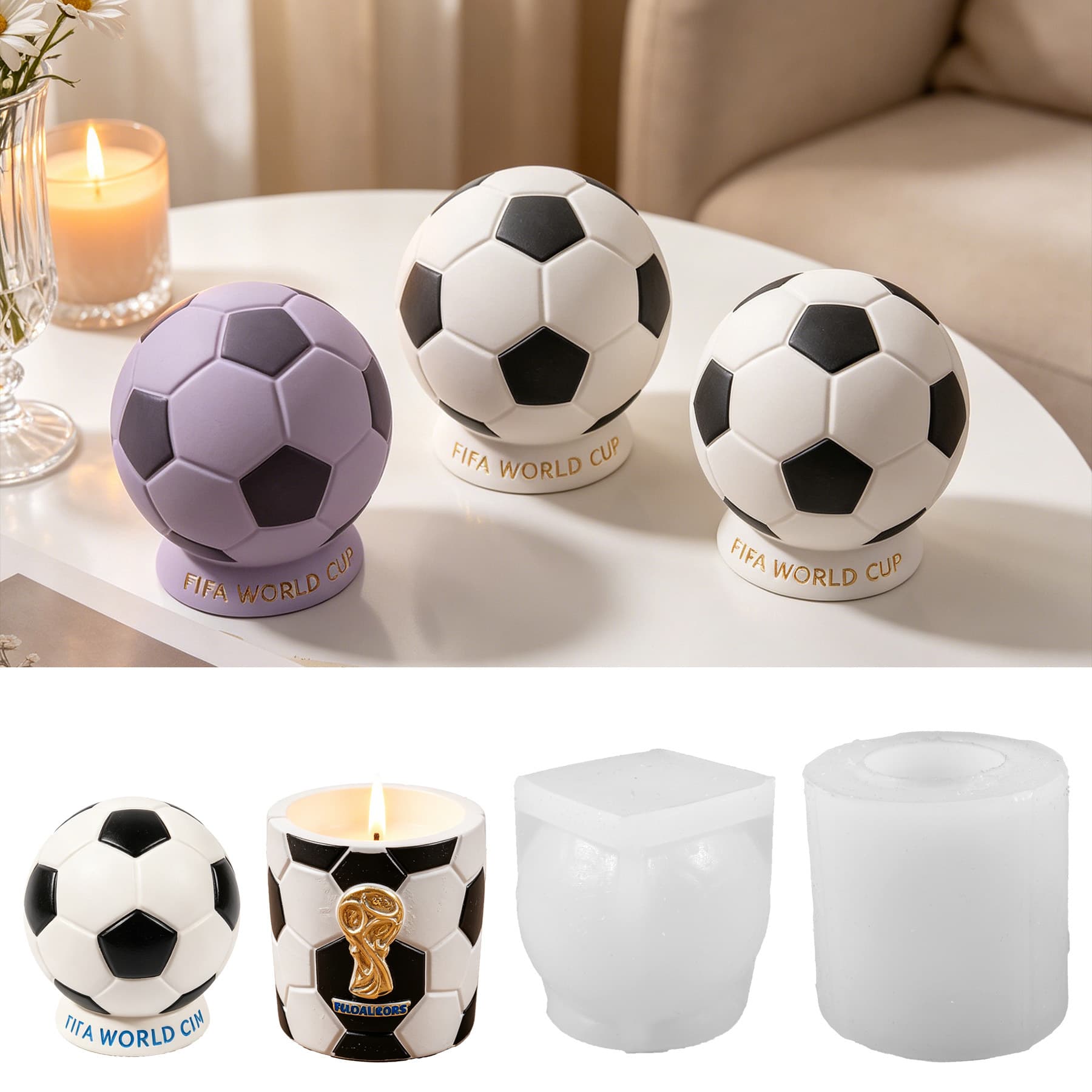 Cross-border new Golden Boot Award football scented candle silicone mold World Cup diy embossed football pattern candle cup