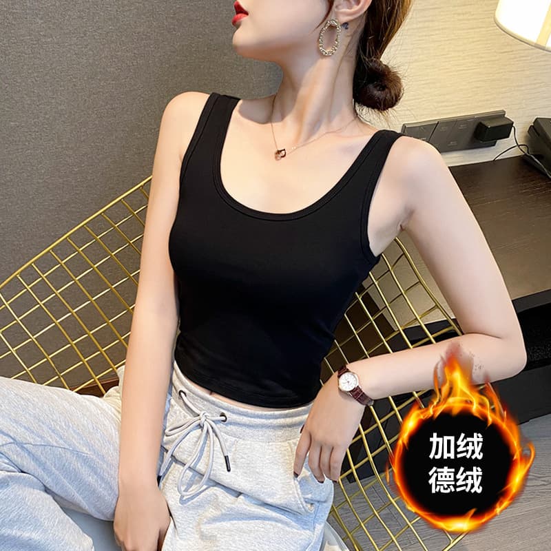 Women's Camisole Autumn and Winter 2024 New U-Neck Warm Vest Thickened fleece-lined Slim-Fit Base Shirt Top