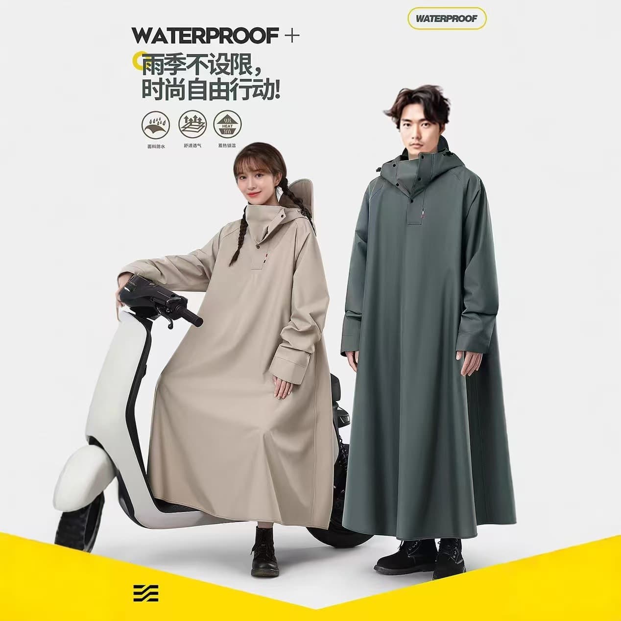 Electric Bike Raincoat for Adults, Women's Outdoor Riding Long Full Body Heavy Rain Proof Poncho with 6 New Battery Car Cover