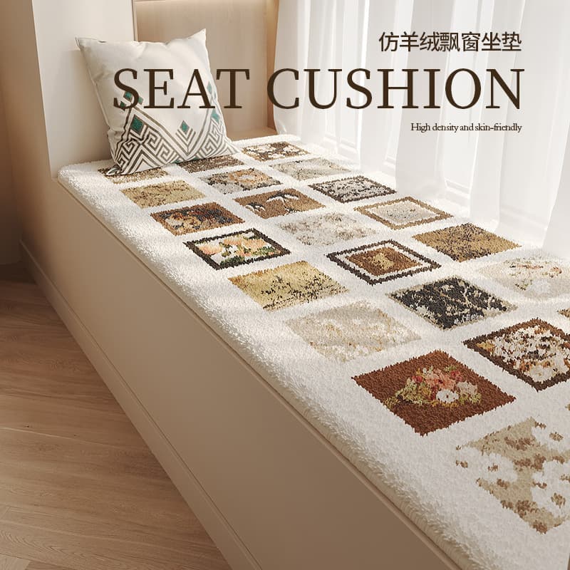 Imitation Cashmere Bay Window Cushion, Chinese Classical Velvet Bedside Rug, Four-Season Balcony Carpet, Tatami Floor Mat