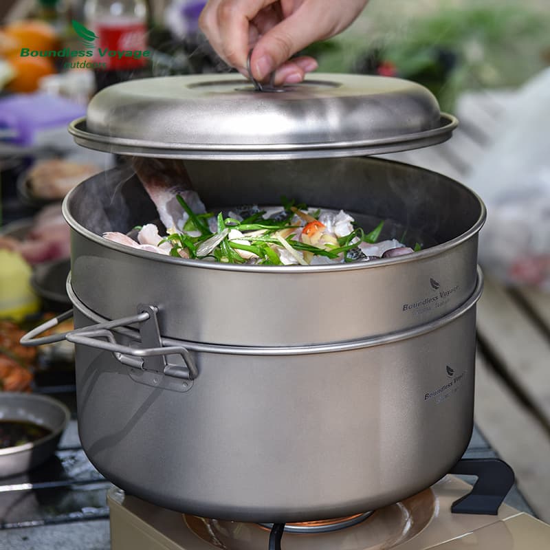 Biwei pure titanium outdoor steamer 4.5L portable soup pot camping cookware wild camping frying pan hot pot set lightweight
