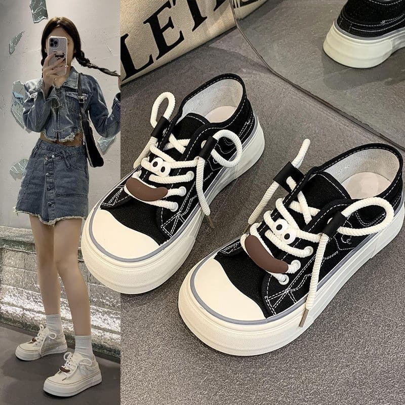 Mango Head Canvas Shoes Women 2026 New Spring Summer Ugly Cute Big Head Shoes Niche Versatile White Shoes Match Skirts