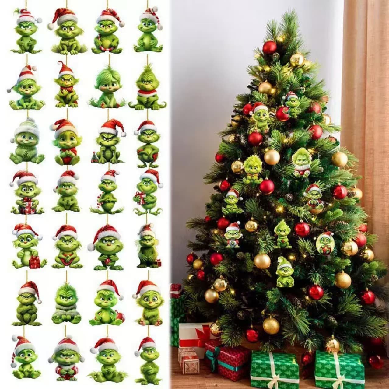 Cross-border Grinch Baby Christmas Hat Ornament, Christmas Tree Acrylic Flat Hanging Decoration