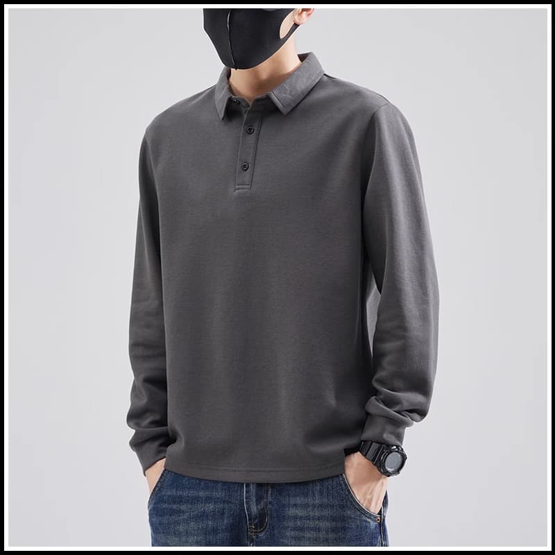 2026 Summer New Polo Shirt Men's Turn-Down Collar Sweatshirt Men's Streetwear Loose American Style Long Sleeve Spring Autumn Base Layer Top
