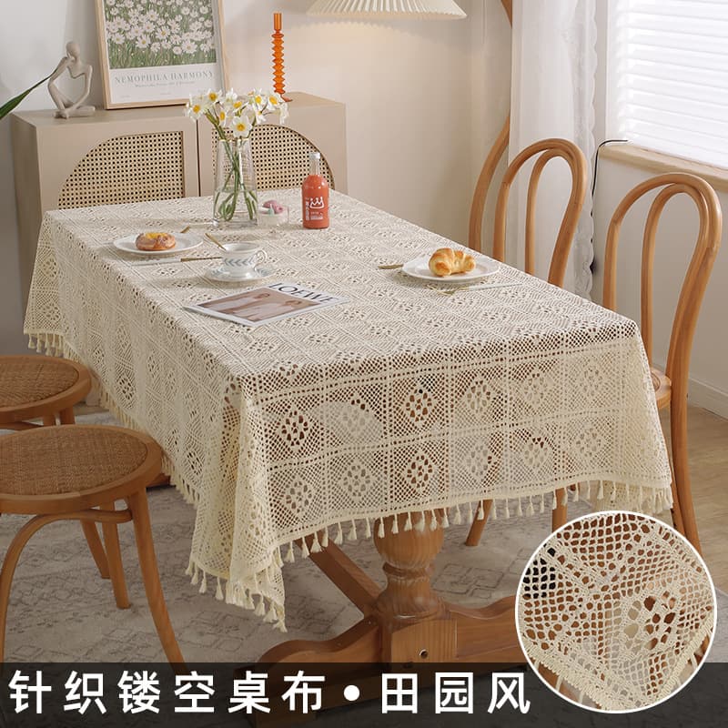 Crochet American Style Lace Tablecloth Rustic Woven Crochet Cover Cloth Home Dining Table Decorative Fabric Tea Table Mat