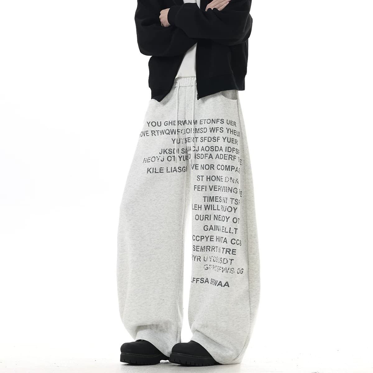 American Heavyweight Draped Straight-Leg Athletic Sweatpants for Men, Spring Trendy Streetwear Loose Wide-Leg Casual Long Pants