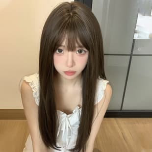 Women's Wig with Airy Bangs, Lolita Style for Round Face, Long Straight Hair, Sweet Natural Summer Thin Full Wig