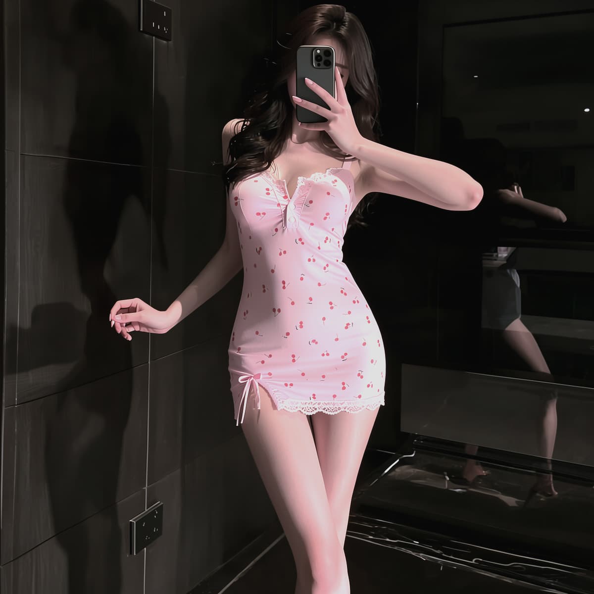 Lace Trim Sleep Dress, Pure Temptation Slip Nightgown with Padded Cups, Plus Size Sweet Sleeveless Lingerie