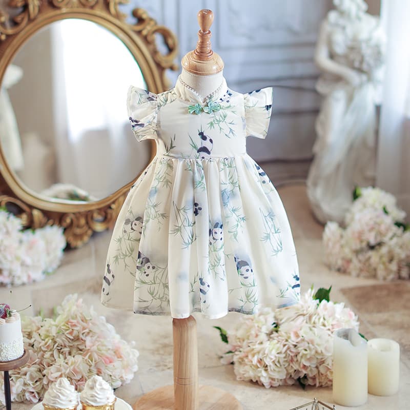 Huiyin Original Girls Summer New Chinese-Style Chiffon Cheongsam Dress Princess Dress Baby Birthday Gown