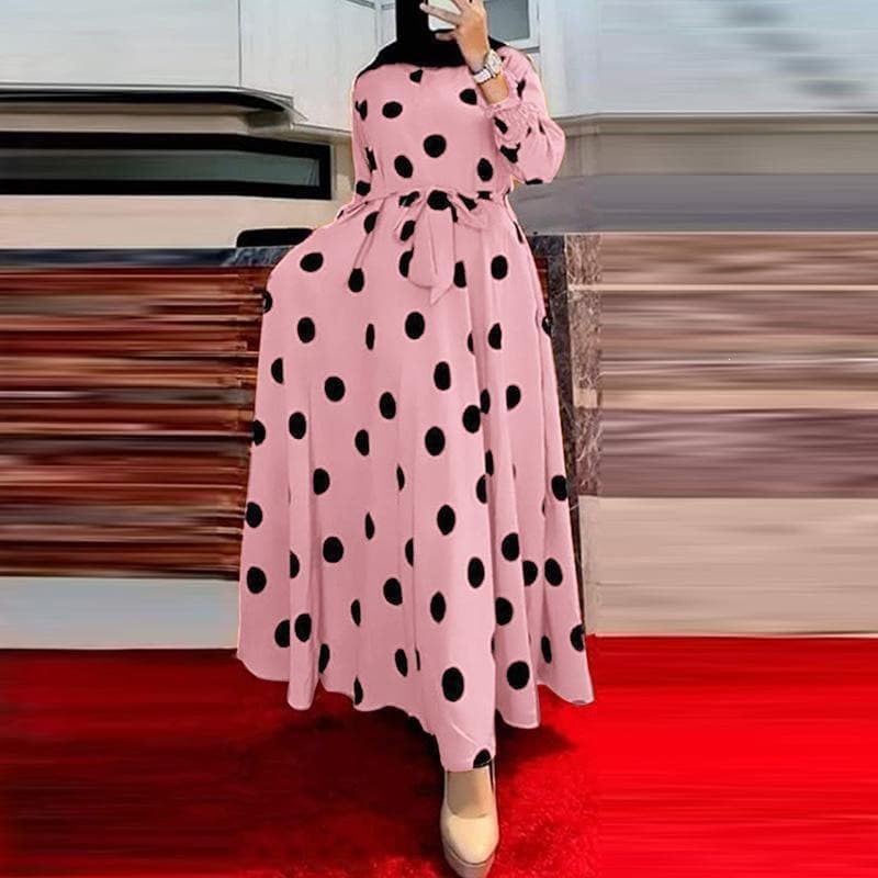 Women's Long Dress for Shopee Southeast Asia, Polka Dot Print, Long Sleeve, Loose Fit
