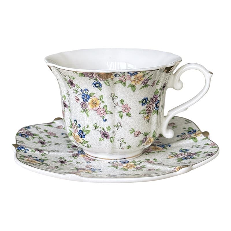 Exquisite light luxury small fragrance afternoon tea cup floral coffee cup and saucer set French ceramic cup retro