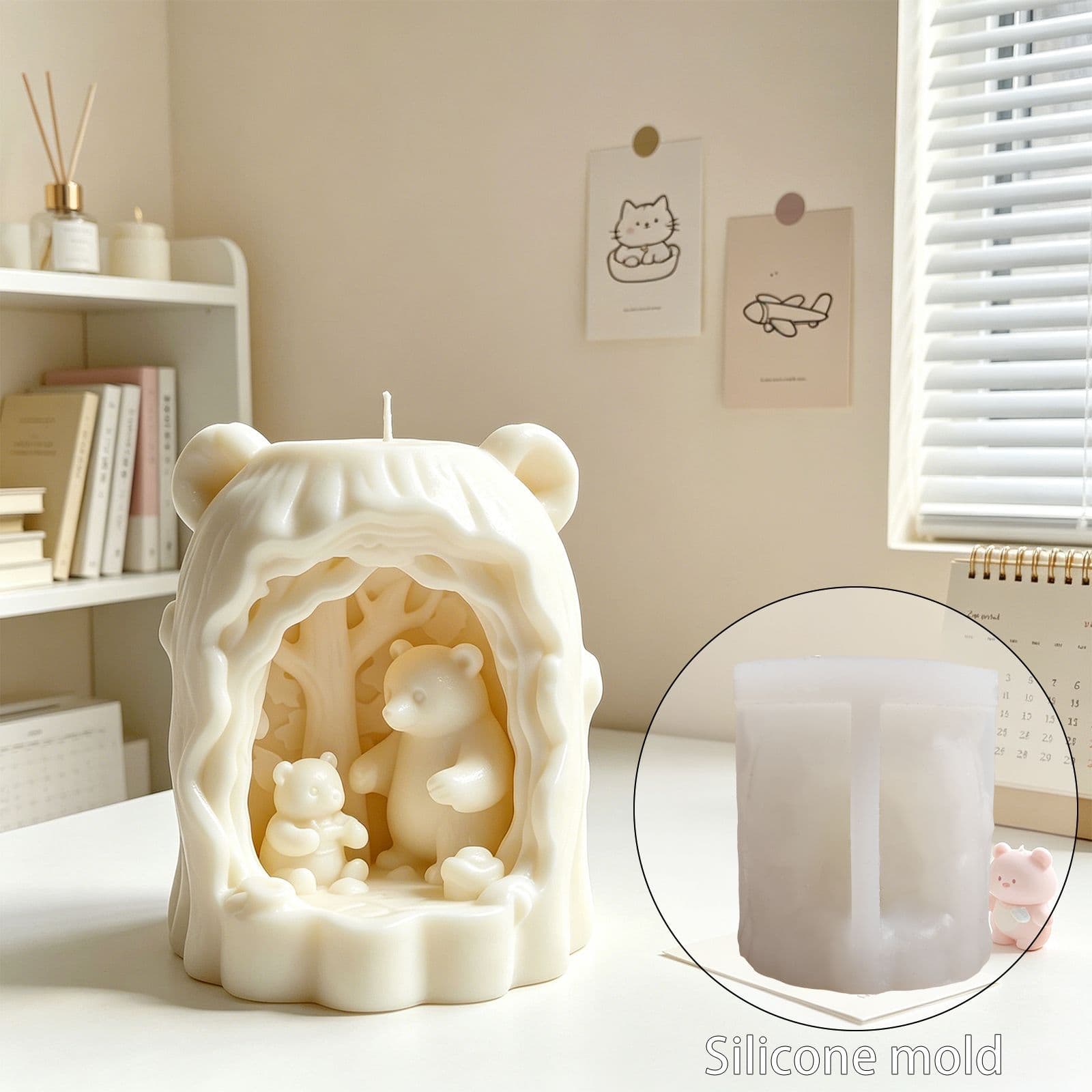 Yumeiren Ins Style Tree Hollow Bear Silicone Mold DIY Forest Mother and Child Bear Scented Candle Plaster Ornament Mold