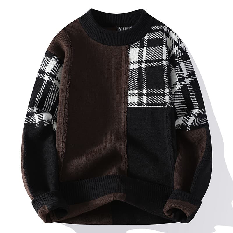 Men's Sweater Autumn Winter Trendy Brand Teen Inner Knit Base Layer Thick Warm Yarn Top for High School Students