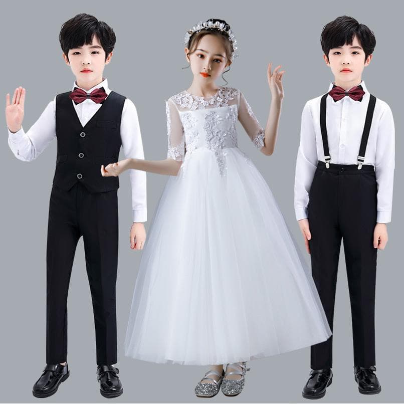 Girl's 10th Birthday Party Dress White Tulle Skirt Children's Performance Costume Summer Princess Dress Flower Girl Choir Long Dress