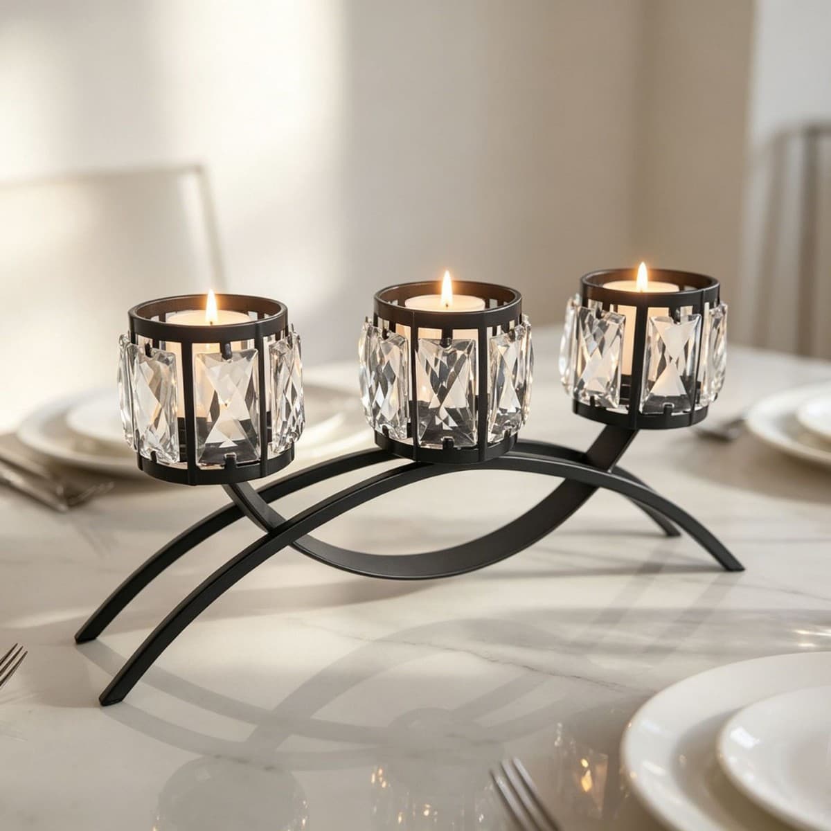 European-Style Wedding Crystal Candle Holder, Iron Candle Holder Cup, Romantic Candlelight Dinner, Windproof Black Candle Holder Decoration