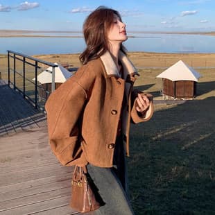 Reversible Suede Top for Women Autumn 2025 New Petite Winter Fleece-Lined Thickened Lamb Wool Jacket