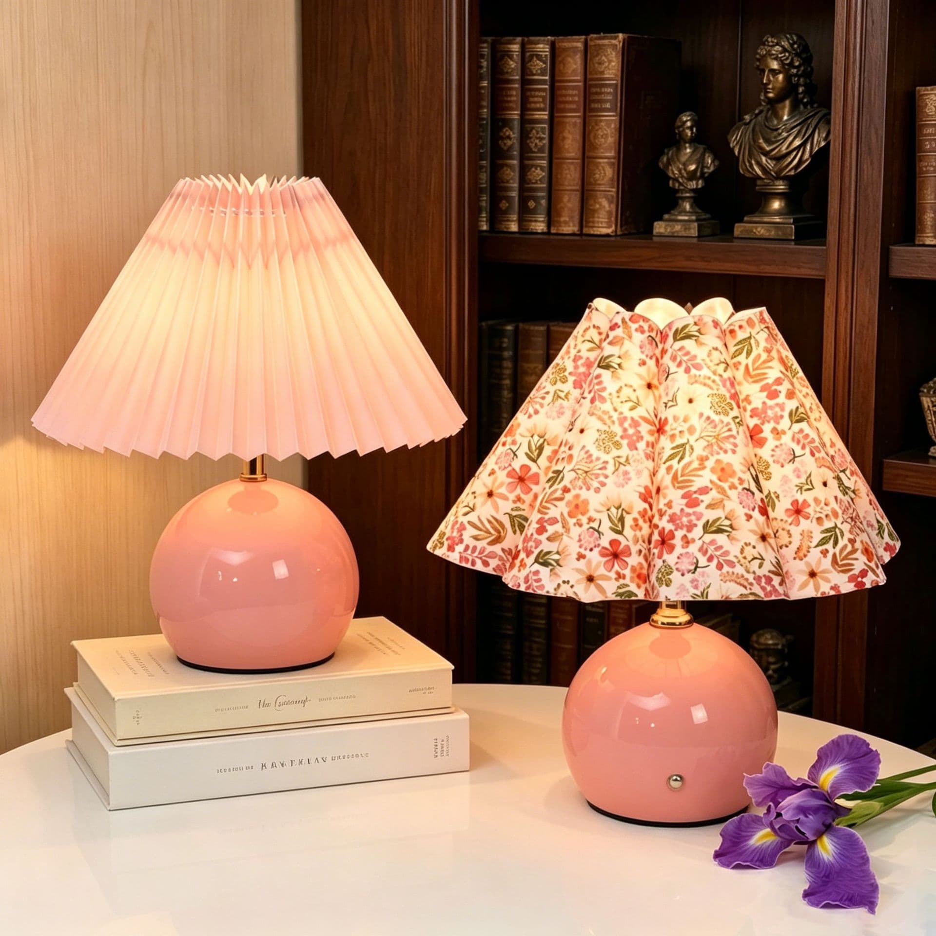 Table lamp pleated ins bedroom bedside lamp cream style floral high-end light luxury princess atmosphere rechargeable LED night light