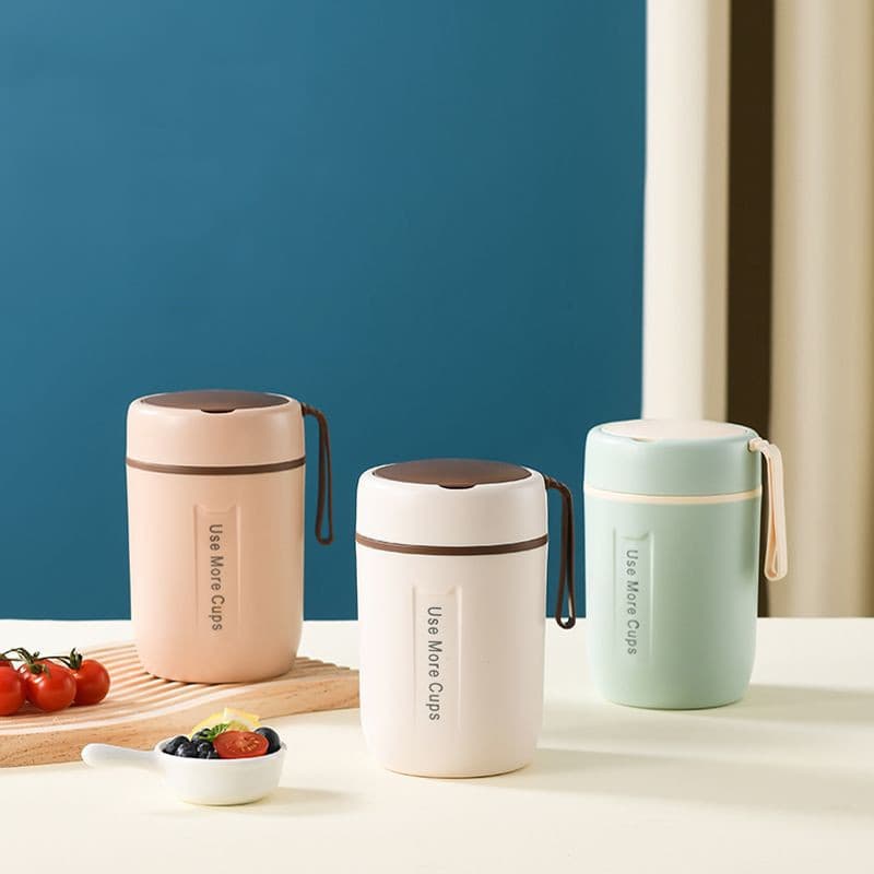 Ins Style Portable Breakfast Cup with Lid and Spoon, Insulated Soy Milk Cup for Women, Takeout Soup Cup, 304 Stainless Steel Milk Cup