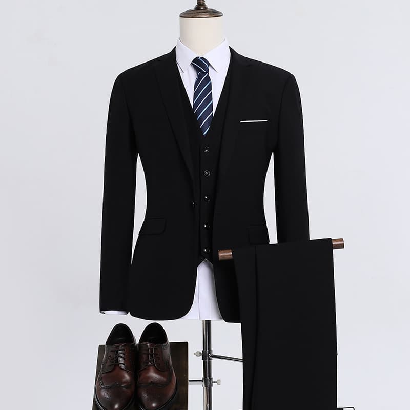 New Men's Slim Fit Business Suit Korean Style Office Wear Groomsmen Formal Group Uniforms Two Button Single Breasted Fibre Blend