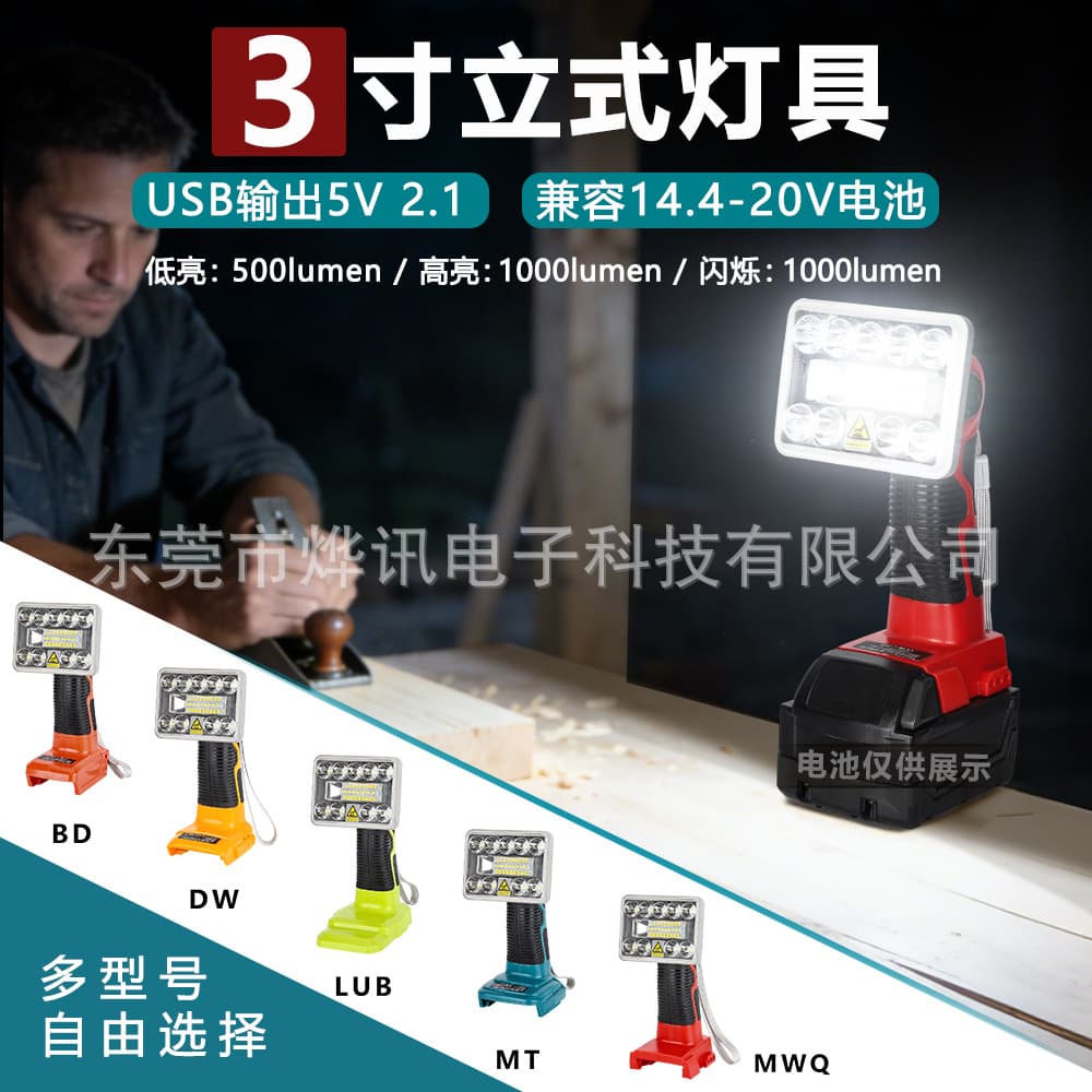 LED Light Suitable For Milwaukee 14.4/18V Lithium Outdoor Long-range 3-inch Light Craftsman Farmer Bosch Makita Outdoor Lighting