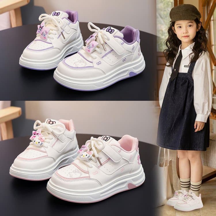 Hello Kitty Girls' Shoes 2026 Spring New Children's Non-Slip Soft Sole White Board Shoes for Middle and Older Kids Casual Sports Shoes