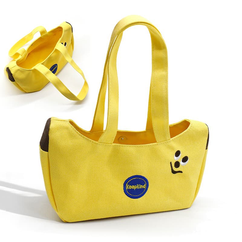 Cartoon Smiley Banana Handbag with Magnetic Snap, Large Capacity Portable Lunch Bag for Students and Office Workers
