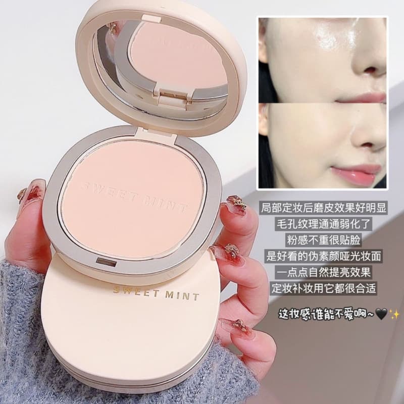 SWEETMINT Pressed Powder for Touch-Up and Setting, Long-Lasting, Pore-Blurring, Non-Caking, Natural, Dual-Function Powder Puff and Loose Powder