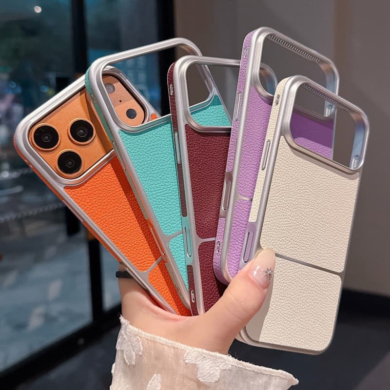 Compatible with iPhone 17 Pro Max Anti-Drop Case, Textured Leather Grain Minimalist iPhone 16 Premium Protective Cover
