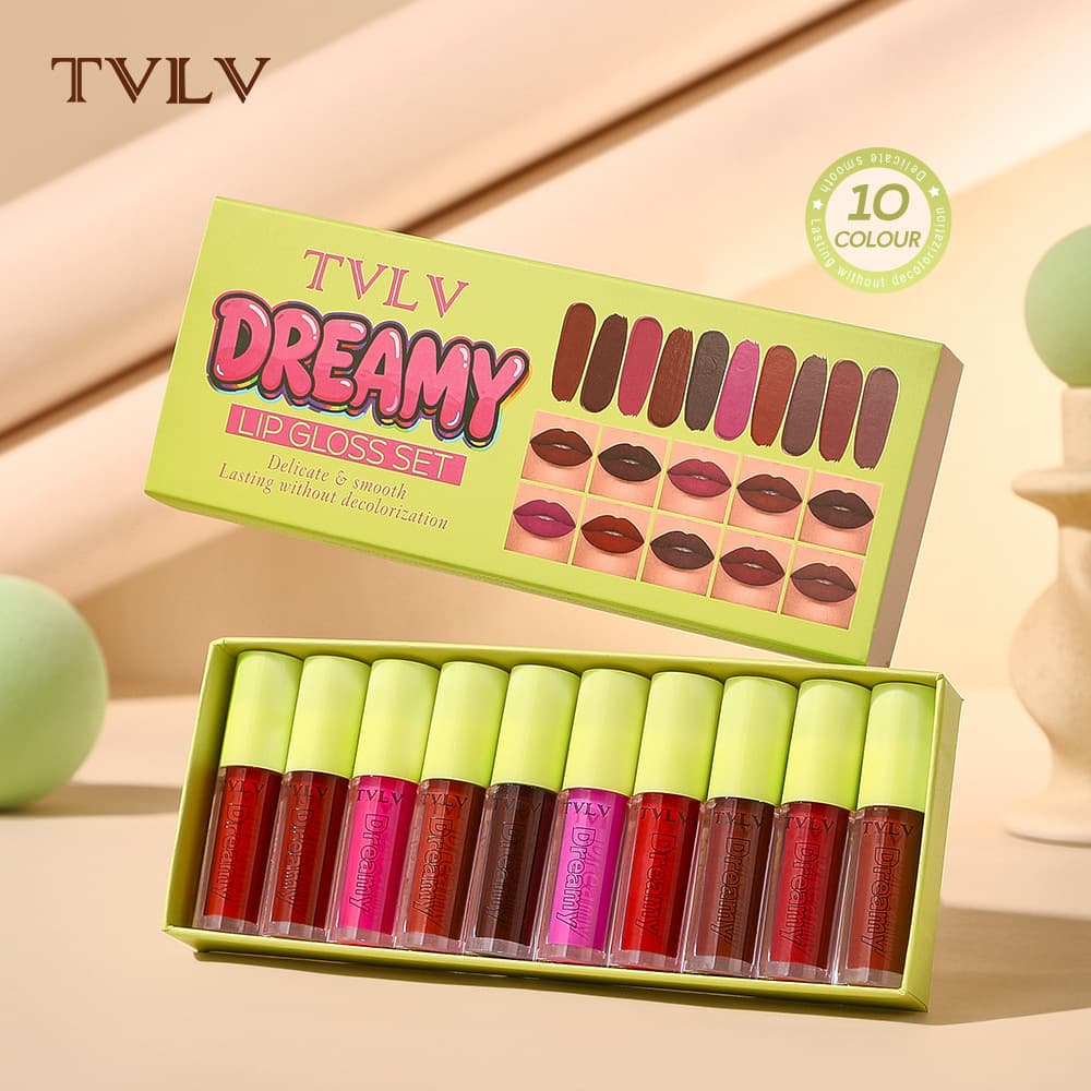 Cross-border Trade Full English High Gloss Lip Glaze Waterproof Non-fading Lipstick Moisturizing Ten-color Dreamy Water Gloss Lip Gloss Set