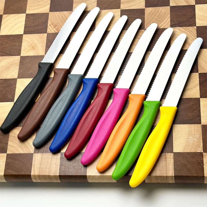 Ready stock Western-style steak knife, tomato knife, fruit knife, colored plastic handle with serrated bread knife cross-border