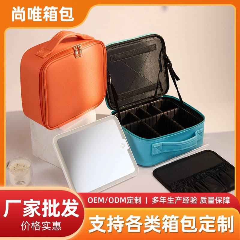Premium LED Mirror Travel Makeup Bag for Women, Portable Large Capacity Cosmetic Brush Case with Compartments