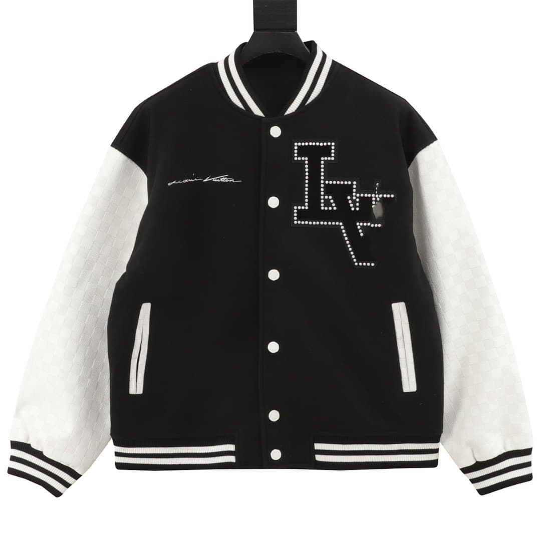New Arrival Cross-Border Trendy Woolen Hollow-Out Rhinestone Embroidered Logo Patchwork Baseball Jacket for Men and Women