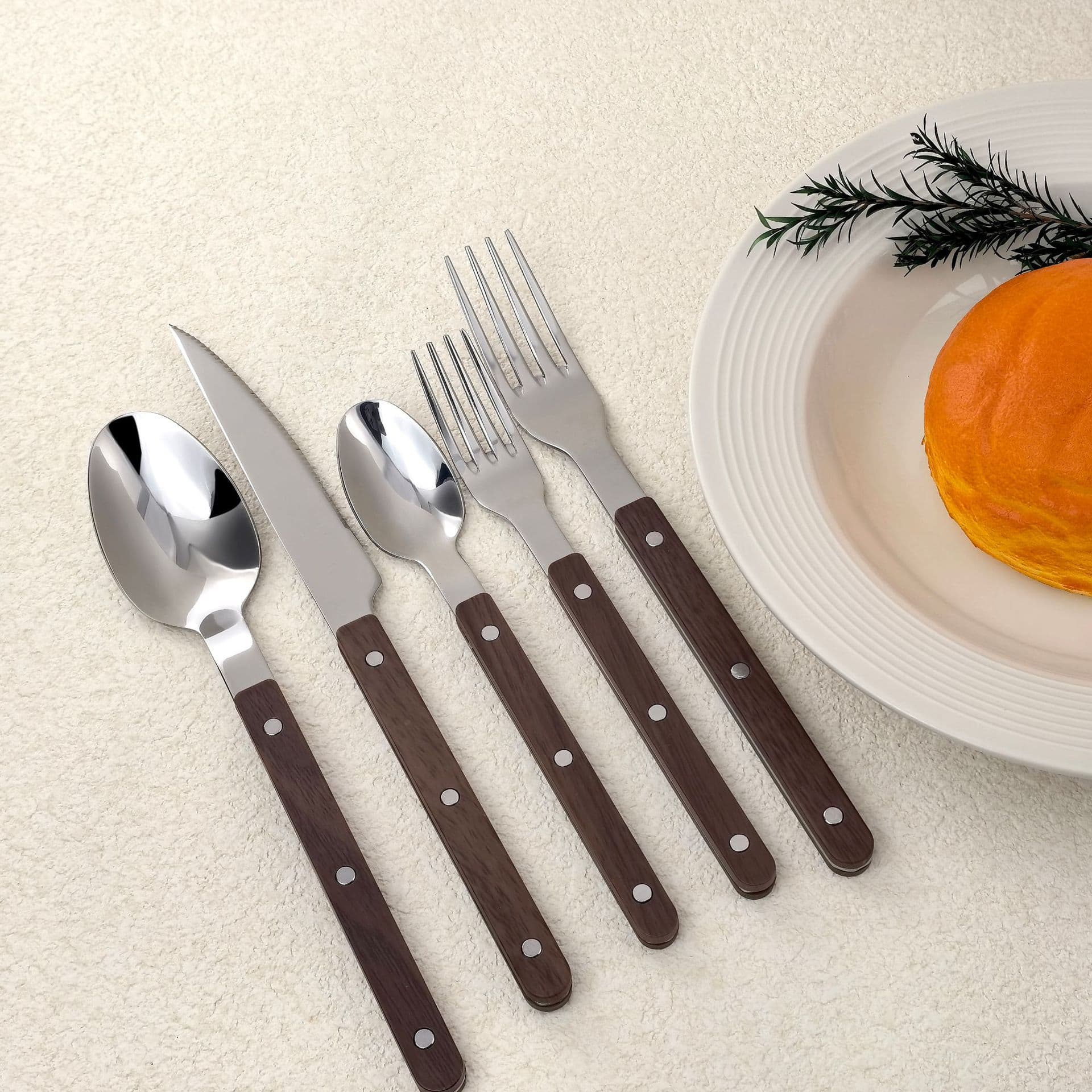 Cross-border handle tableware stainless steel knife, fork and spoon retro ins Nordic style high-looking dessert spoon Western tableware 6-piece set