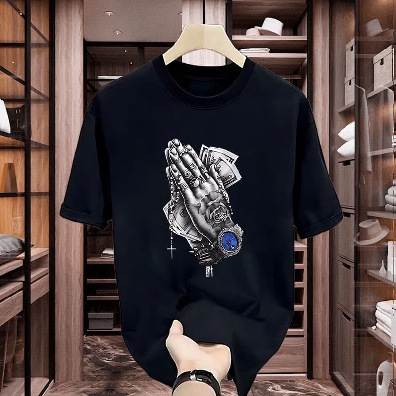Youth short-sleeved T-shirts for men and women 2025 summer trendy men's pure cotton loose cartoon print student tops