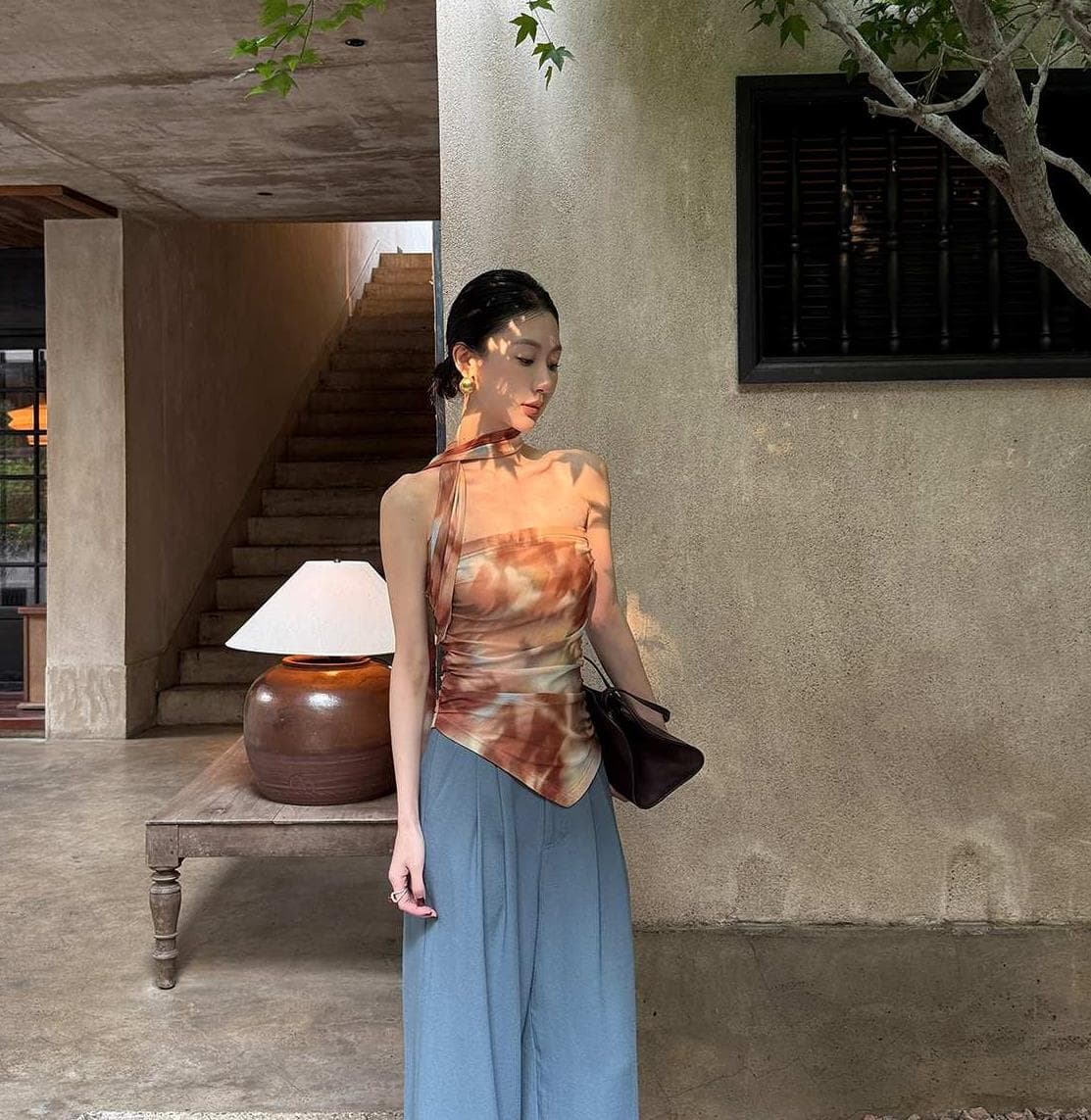 Ribbon Mesh Design Summer Trendy New Strapless Top Floral Pure Desire Style Halter Neck Versatile Women 2025