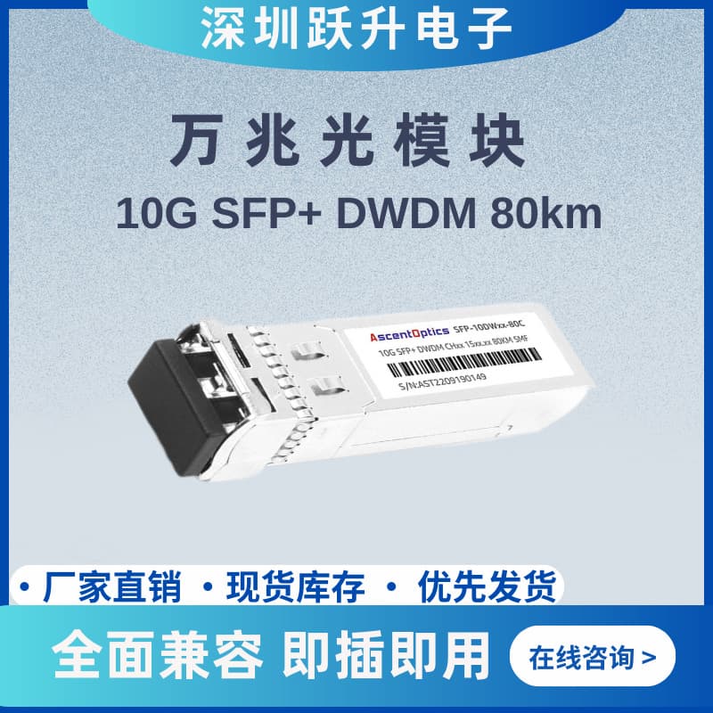 10G SFP+ Single-Mode Optical Module, DWDM 80km Transmission, Duplex LC, Compatible with Huawei, Dell, etc.