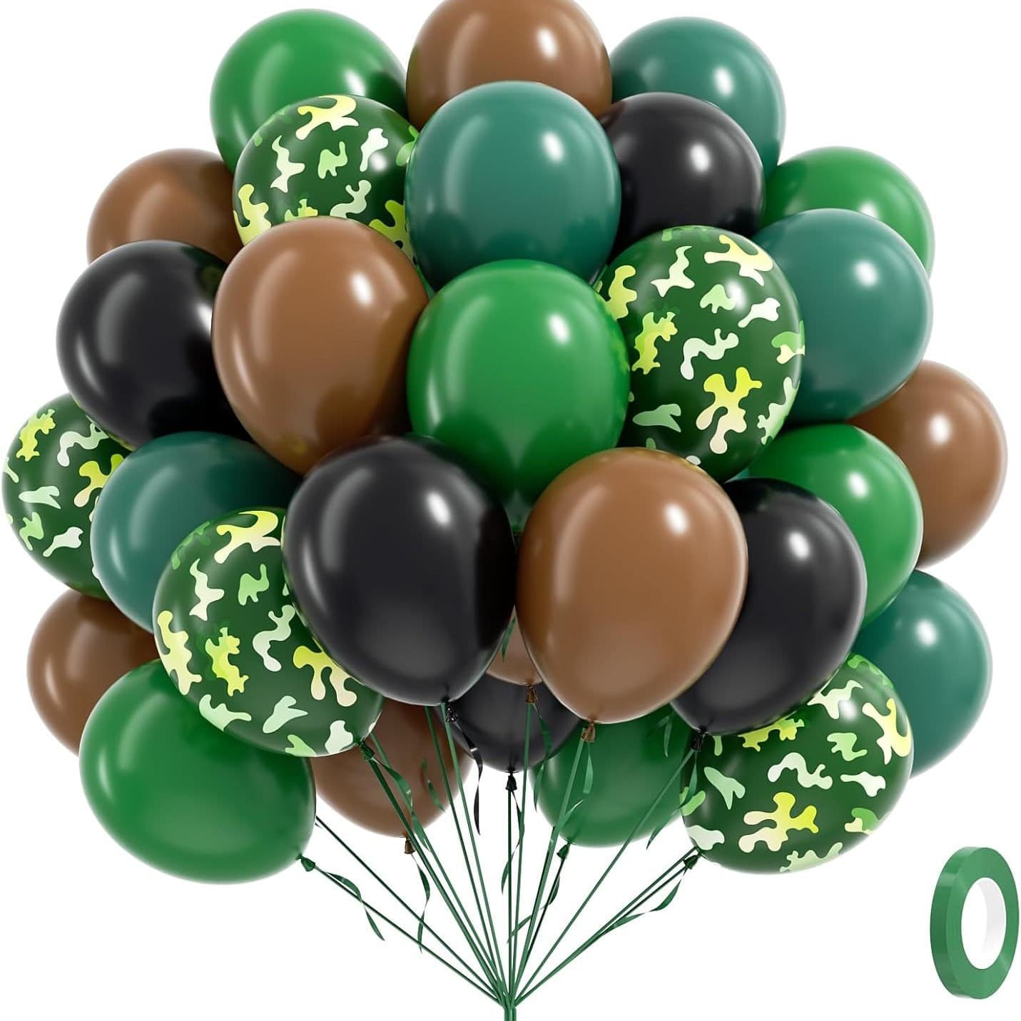 60 Pack Camo Balloons Green Brown Balloons Dark Green Black Balloons Hunting Camping Jungle Theme Party