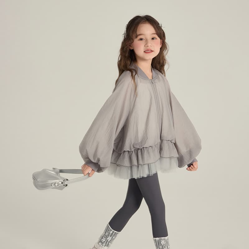 Aimobaby 2025 Spring New Medium to Large Girls' Korean-style Stylish Princess Style Mesh Hem Jacket Bloom Top