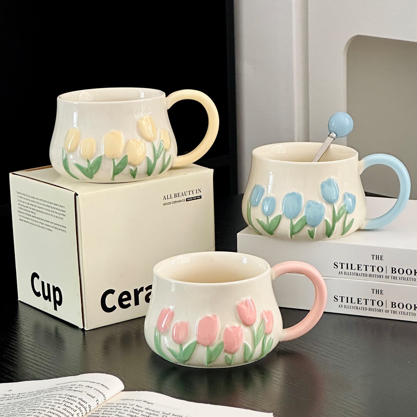 Cute Hand-Painted Flower Mug for Women, High-Quality Ceramic Cup, Home Breakfast Milk Oatmeal Cup, Gift
