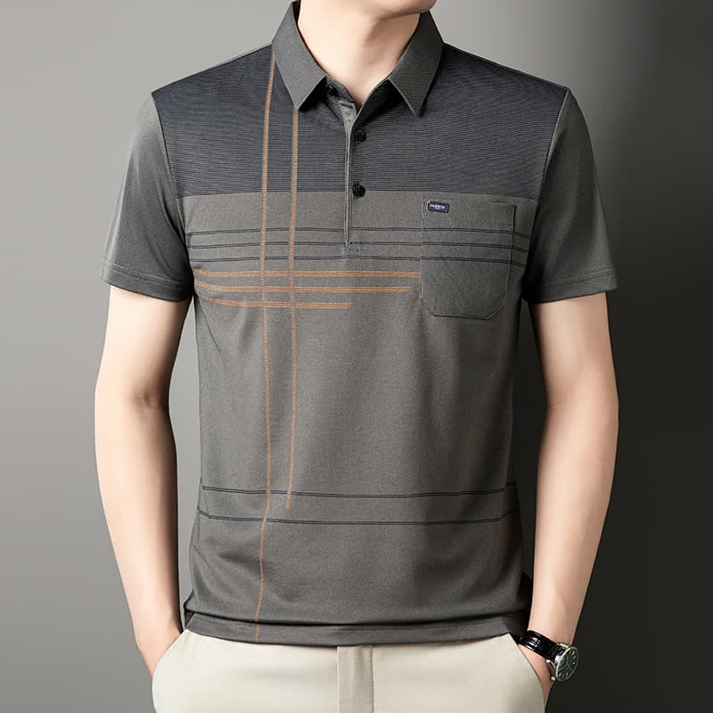 2025 new style short-sleeved T-shirts for middle-aged and elderly men, real pocket middle-aged lapel t-shirts and half-sleeved tops wholesale