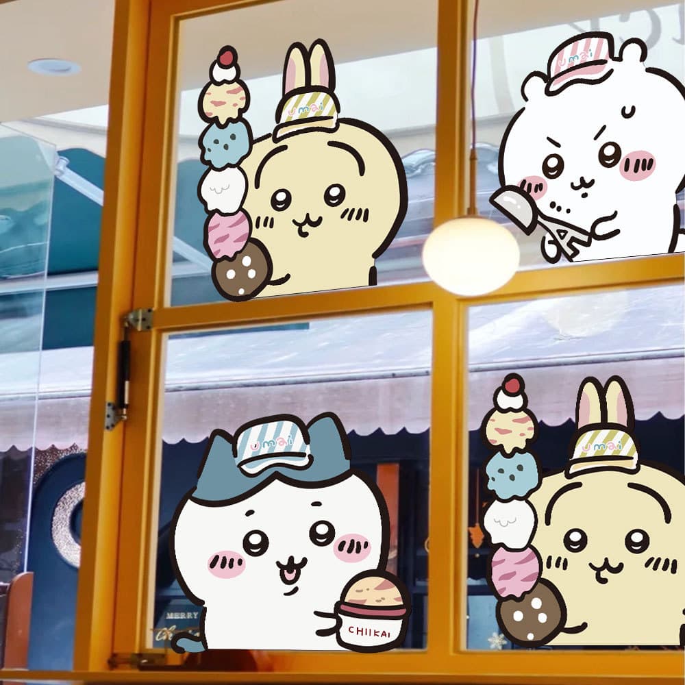 ins cartoon chiikawa chiikawa decorative milk tea clothing store door sticker creative glass window sticker