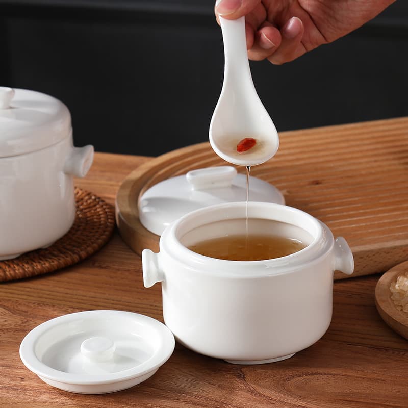 Ceramic Double-Lid Stewing Pot, Water-Bath Stewing Pot, Premium Hotel Grade for Bird's Nest, Steamed Egg, Dessert, Ginseng Soup, Customizable