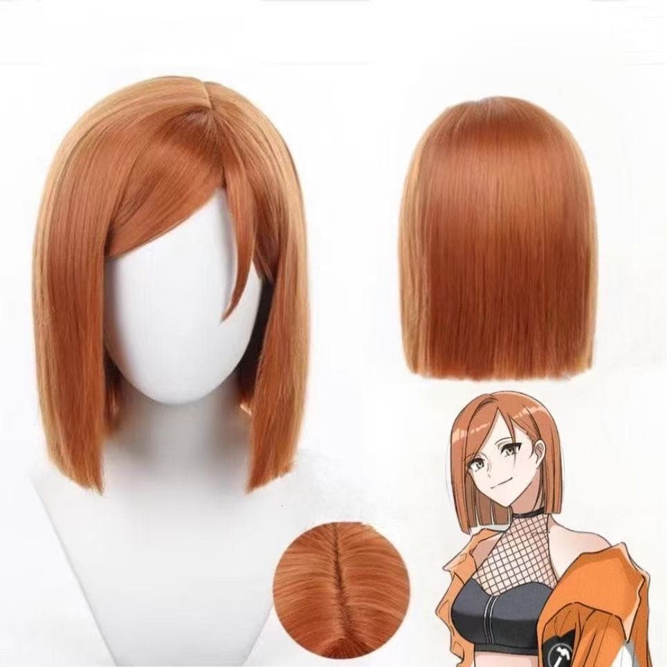 Siyi Jujutsu Kaisen Nobara Kugisaki Cosplay Wig Medium Long Straight Orange Realistic Scalp Top Full Wig