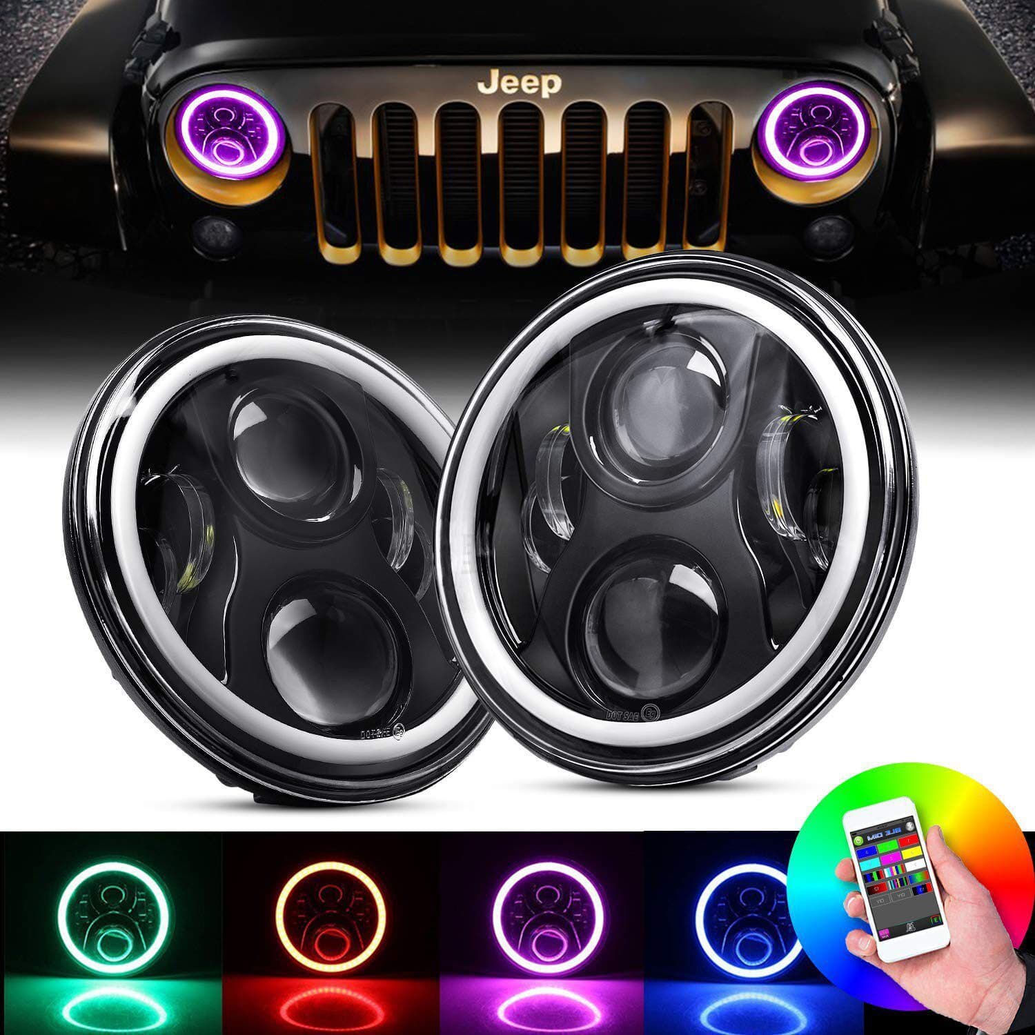 Land Rover Defender 7-inch LED RGB Headlight White/Yellow Turn Signal 4-Bead 6-Bead 7-Color RGB Off-Road Light