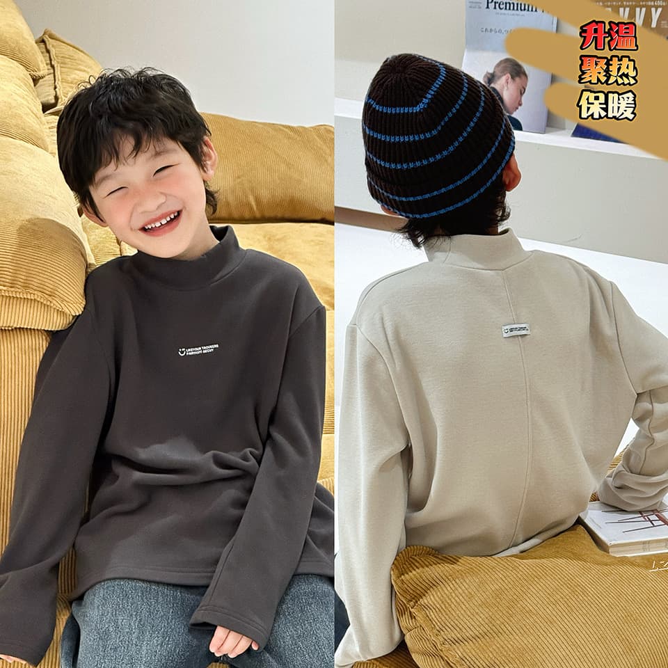 LZPP Trendy Kids 2025 Winter Collection: Children's Thermal Fleece Base Layer Shirt, Warm Top for Medium and Large Children, Parent-Child Patchwork Heat-generating T-Shirt
