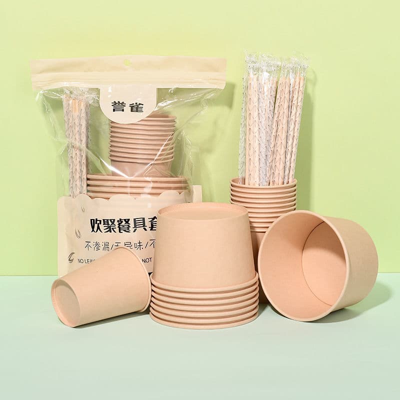 Disposable Utensil Three-Piece Set Individually Packed Household Outdoor Picnic Camping Paper Bowl Cup Chopsticks Factory Wholesale